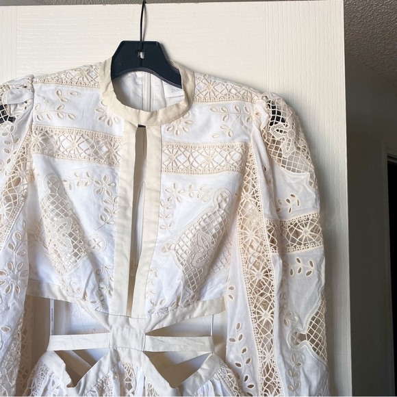 Zimmermann Dress Aliane Cutout Broderie Anglaise Lace Cotton Mini Ivory 2 NWT - Picture 7 of 13